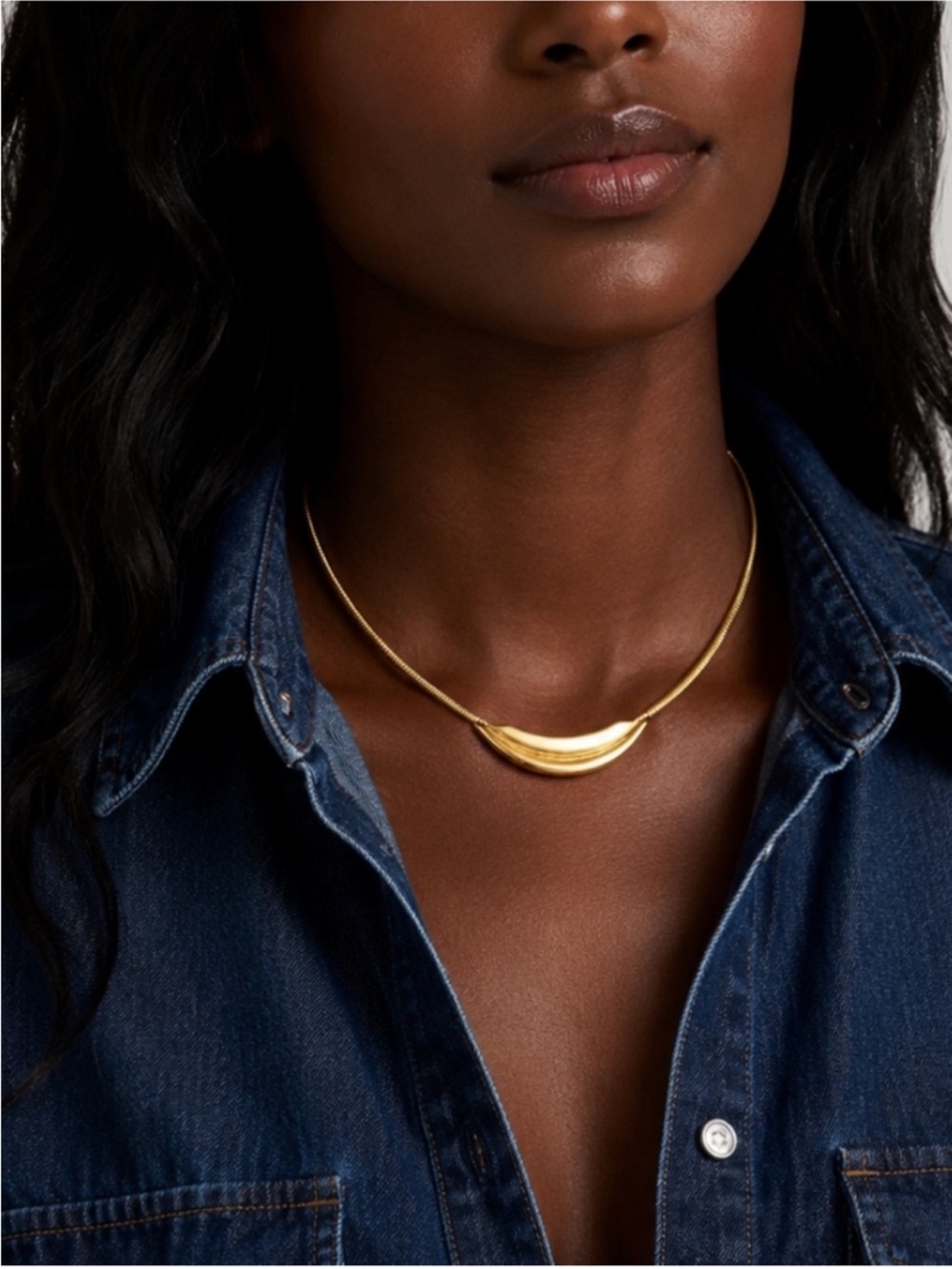 Polished Gold Crescent Choker Necklace